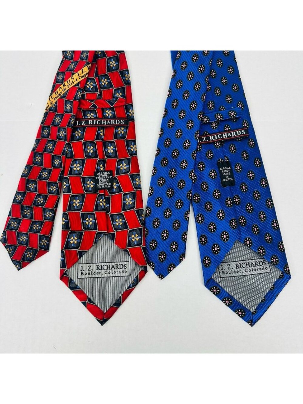 2 x JZ Richards Tie Mens 100% Silk Necktie Classic USA Geometric 61 x 4 Red Blue